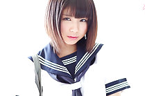 Cute kogal Minami S strips uniform and plays with her panties